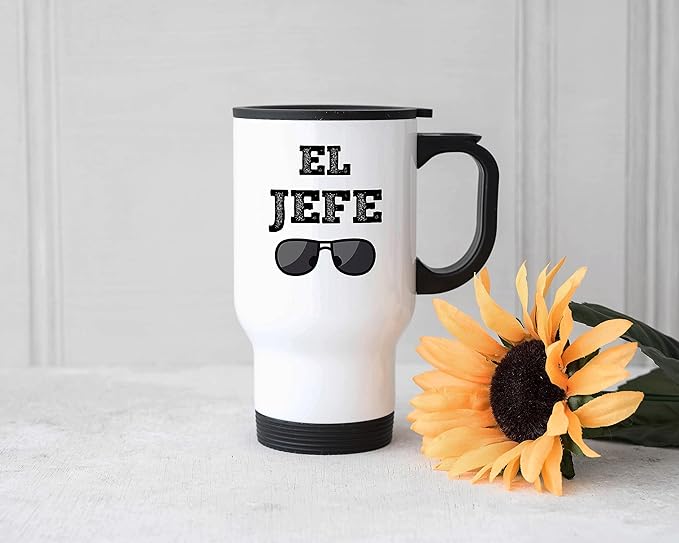Casitika Mug Idea for Boss. El Jefe 14 oz Travel Coffee Mug. Funny Saying in Spanish for The Bosses. Regalo para Tu Jefe. (14 oz Stainless Steel)