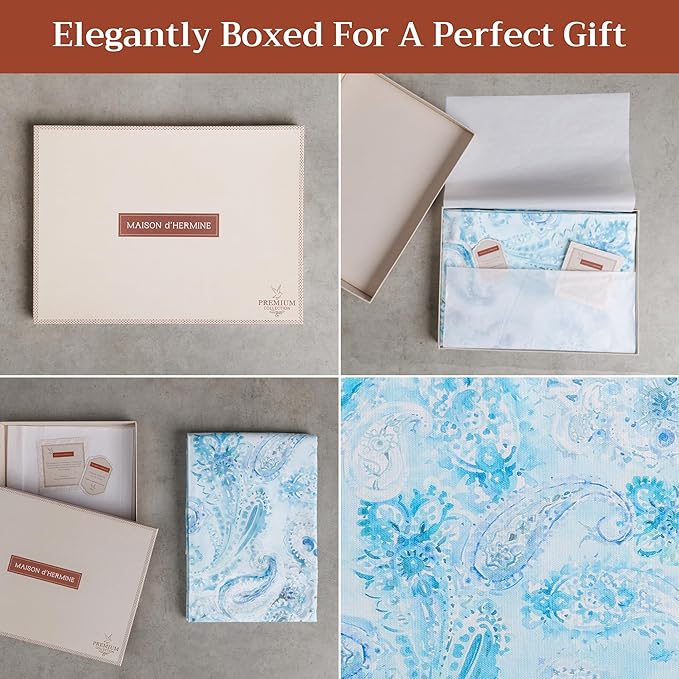 Maison d' Hermine Premium Table Cloth Square Table 100% Combed Cotton 70 x 70 Inches Tablecloth Reusable Decorative for Dining Room, Farmhouse, Home, Party, Festive & Wedding - Paisley Blues