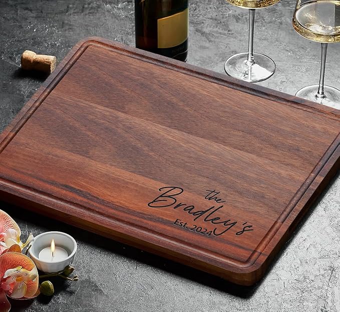 Newly Named Custom Wood Cutting Board Decorative, Unique Wedding Engagement Gifts for Couple Customized Gifts for Anniversary, Most Popular Bridal Shower, Wedding Presents for Newlyweds Wood Name Sign