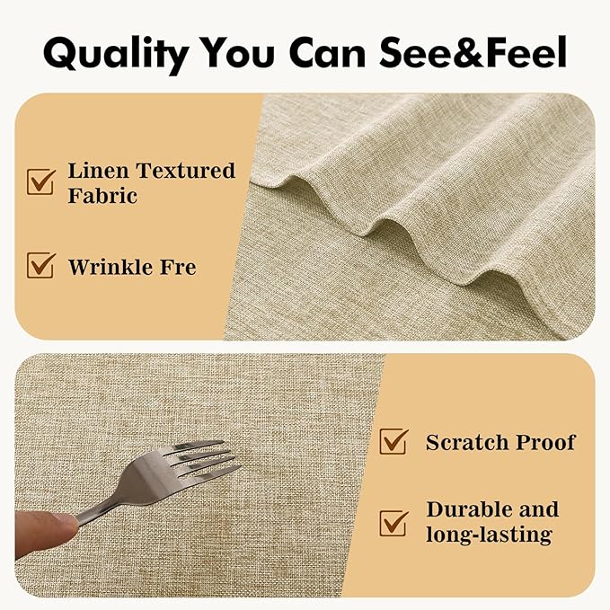 JIUZHEN Rectangle Table Cloth Faux Linen Farmhouse Tablecloth Wrinkle and Stain Resistant Decorative Fabric Table Cover for Kitchen, Dining Room, Parties and Camping, Beige, 60 x 102 Inch