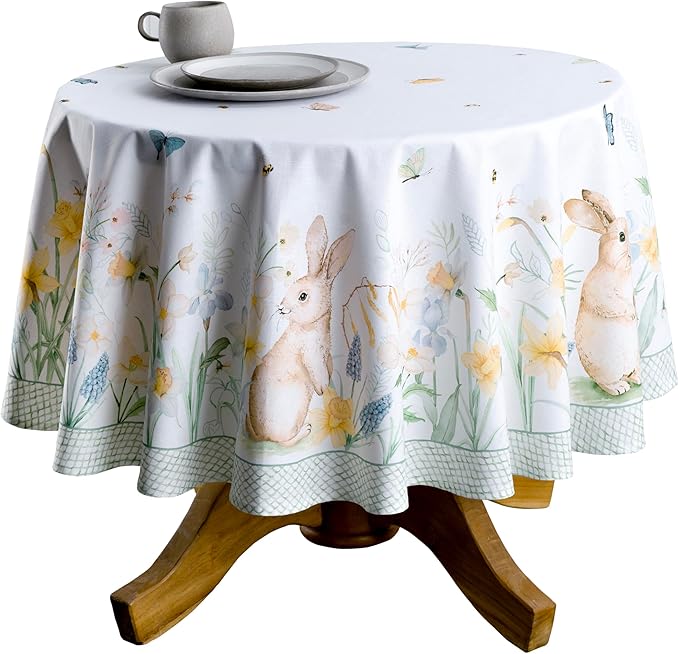 Maison d' Hermine Table Cloth Round Table 100% Cotton 69 Round Inches Tablecloth Reusable Decorative for Dining Room Farmhouse Home Valentines Day Decorations Spring Summer - Easter Dew