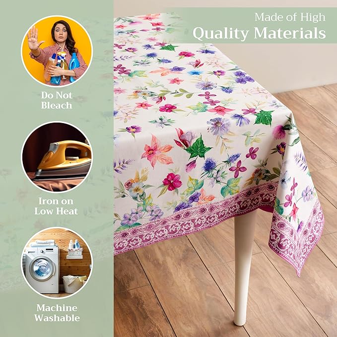 Maison d' Hermine Table Cloth Rectangle Table 100% Cotton 70 x 108 Inches Tablecloth Reusable Decorative for Dining Room Farmhouse Home Valentines Day Decorations Spring Summer - Chardon