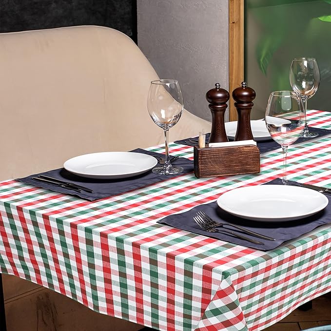 Urban Villa Tablecloth Christmas Tabletop Cover Kitchen Dining Tablecloth 100% Cotton Holiday Celebrations Wedding Dinner Parties Red/Green/White Color Rectangle 60X102 Inches 8-10 Seats Table Cloth