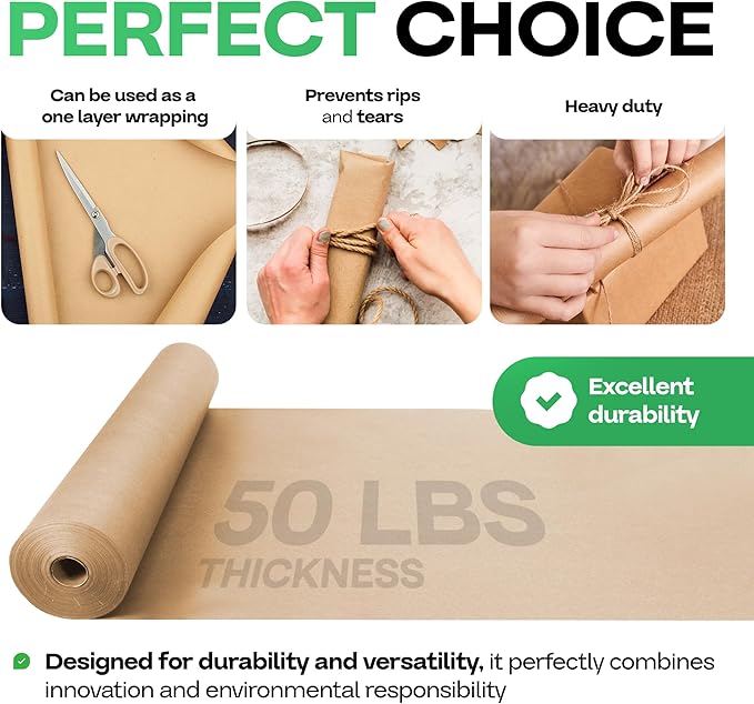 Brown Kraft Paper Roll 18" x 1200" (100 feet) with Cutter - USA-Made Gift Wrapping Paper for Packing, Moving, Shipping & Crafts/Arts - 100% Recyclable Natural Craft Material by IDL Packaging