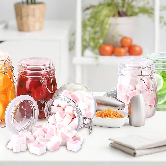 Glass Jars With Airtight Lid 24 Oz Wide Mouth Glass Containers With Lids 3 Pack Food Storage Canisters For Fridge Kitchen Airtight Jar Set For Flour, Coffee, Sugar, Pickle, Beans, Candy, Nuts, Pasta