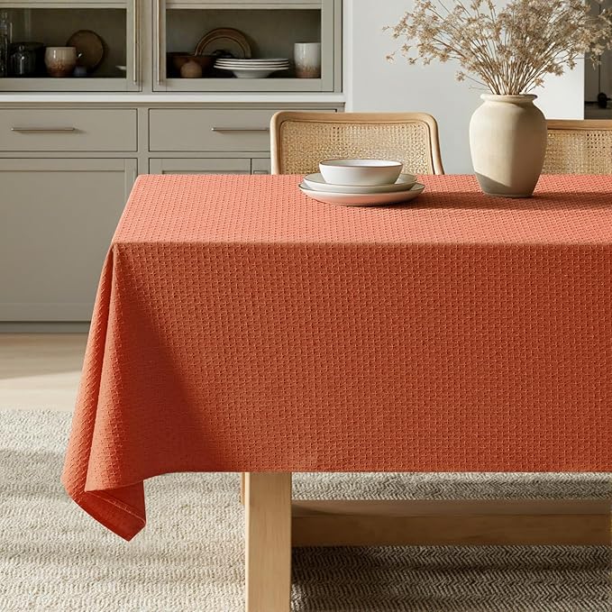 MIULEE Fall Tablecloth Burnt Orange Linen Cotton Table Cloth Rectangle Waterproof Spillproof Cross-Star Textured Table Cltoth Decorative Farmhouse for Dining Party Weddings 60x120 Inch