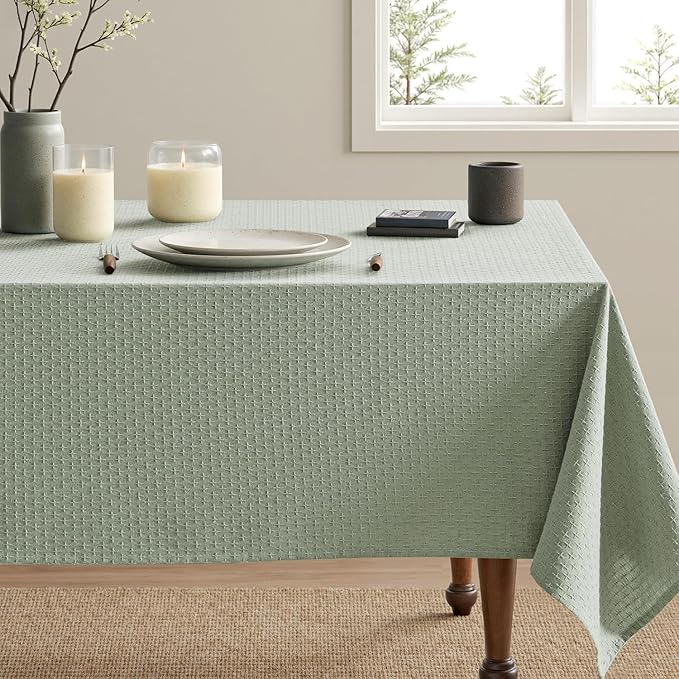 MIULEE Sage Green Linen Cotton Table Cloth Rectangle Tablecloth Spring Waterproof Spillproof Cross-Star Textured Table Cloth Decorative Farmhouse Style for Dining Party Weddings 60x84 Inch