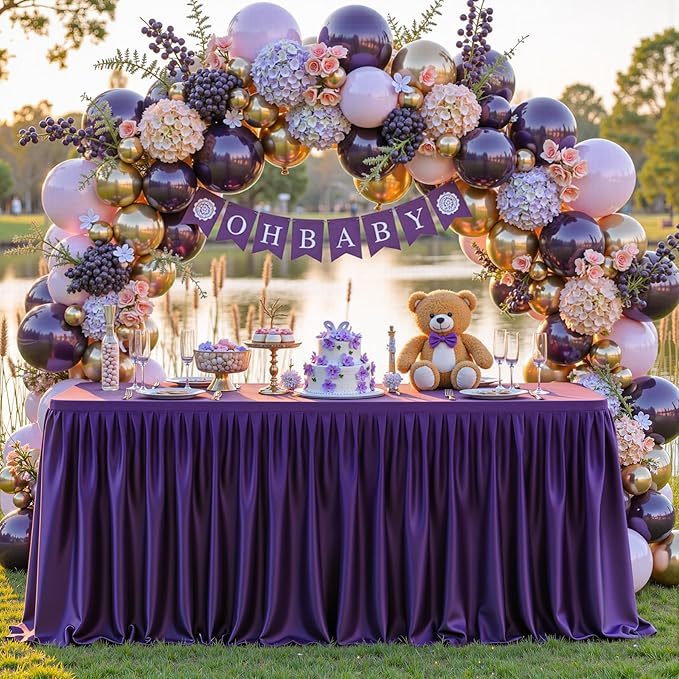 Wish Care 2 Pack Purple Rectangle Table Clothes for 4 Foot Tables, Polyester Fitted Tablecloths 4ft Stretch Table Cover for Wedding, Birthday, Parties, Trade Show, Craft Show
