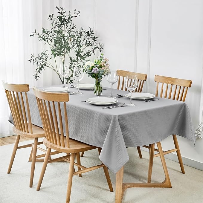 maxmill Square Tablecloth Weaved Texture Stain Resistant Waterproof Wrinkle Free Washable Soft Table Cloth, Decorative Fabric Table Cover for Dining Room Dinner Parties, 52 x 52 Inch, Light Grey
