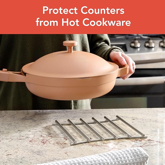 Spectrum Trivet for Hot Dishes Pots and Pans Heat Resistant Protector for Kitchen Counter Dining Tables, Large 8 Inch Square Decorative Metal Trivet Countertop Hot Pot Plate Dish Holder, Satin Nickel