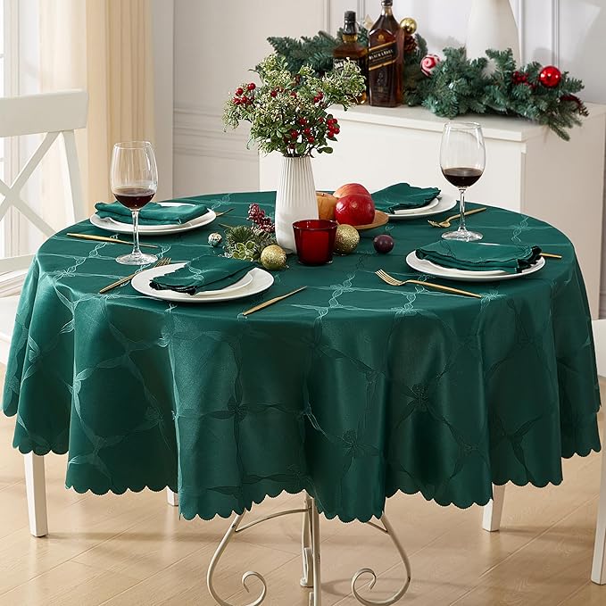 Newbridge Square Napkin, Set of 4 Napkins, Spring and Easter Ribbons and Bows Damask, Wrinkle and Stain Resistant Square Napkins, Holiday Evergreen