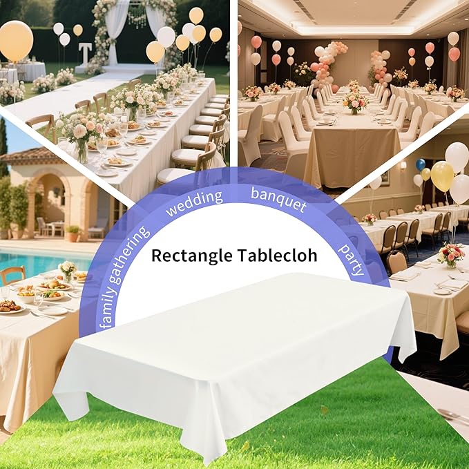 BIGTONE 12 Pack Ivory Rectangle Tablecloth 60 x 102 Inch, Cross Ribbon Packing Reusable Table Clothes for 6 Foot Tables, Wrinkle Resistant Polyester Fabric Table Cover for Wedding, Party, Banquet