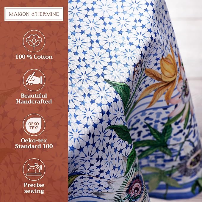 Maison d' Hermine Table Cloth Round Table 100% Cotton 69 Round Inches Tablecloth Reusable Decorative for Dining Room Farmhouse Home Valentines Day Decorations Spring Summer - Passiflora