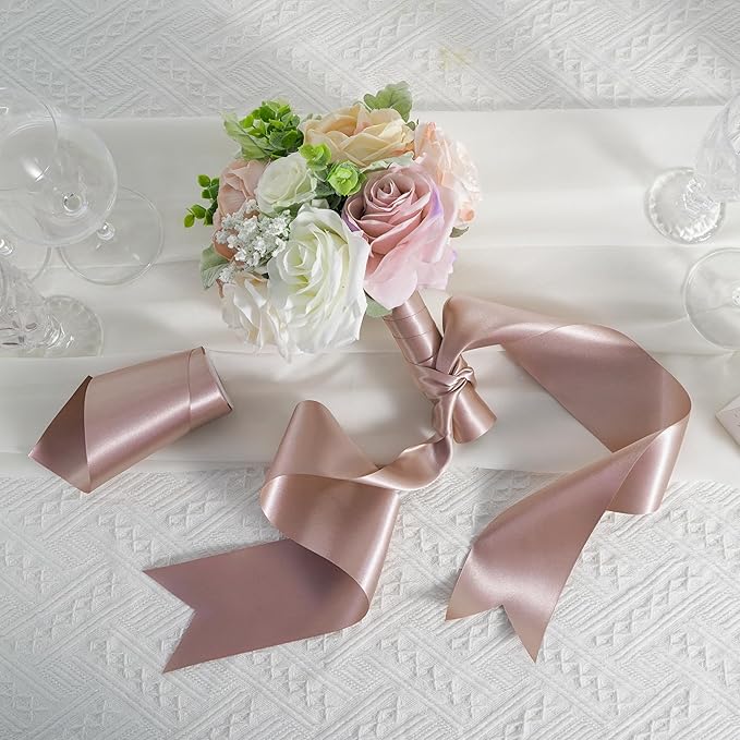 MEEDEE Dark Pink Satin Ribbon Lux Double Faced Satin Ribbon 3 Inch Wide Dusty Rose Ribbons by 10 Yards Pink Silk Ribbons for Crafts, Christmas Tree Decoration, Flower Bouquet, Weddings
