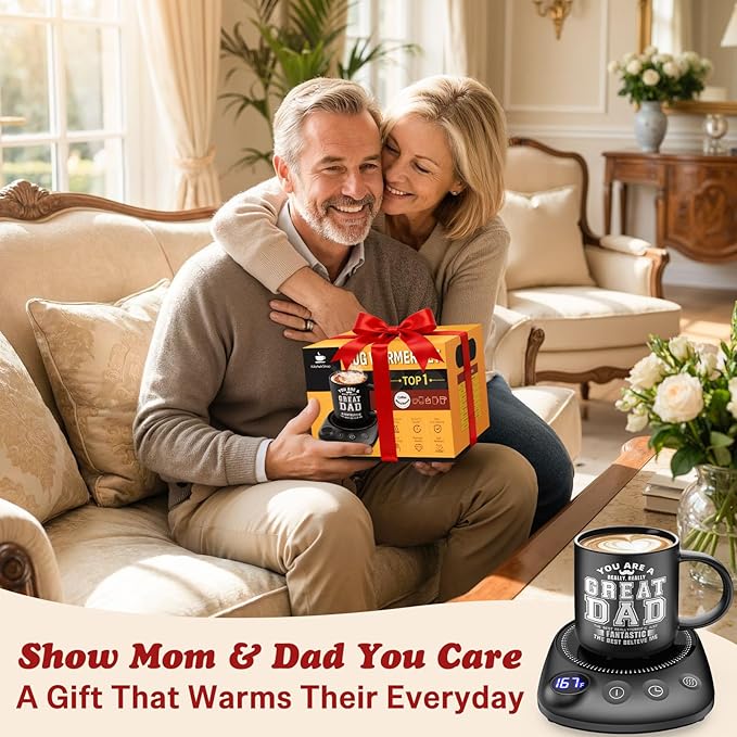 Coffee Mug Warmer - Fastest Heating & Highest Temperature, Coffee Cup Warmer for Desk Auto Shut Off, 4 Temp Settings & 1-12H Timer, Smart Electric Beverage Warme (Cup Warmer Set for dad)