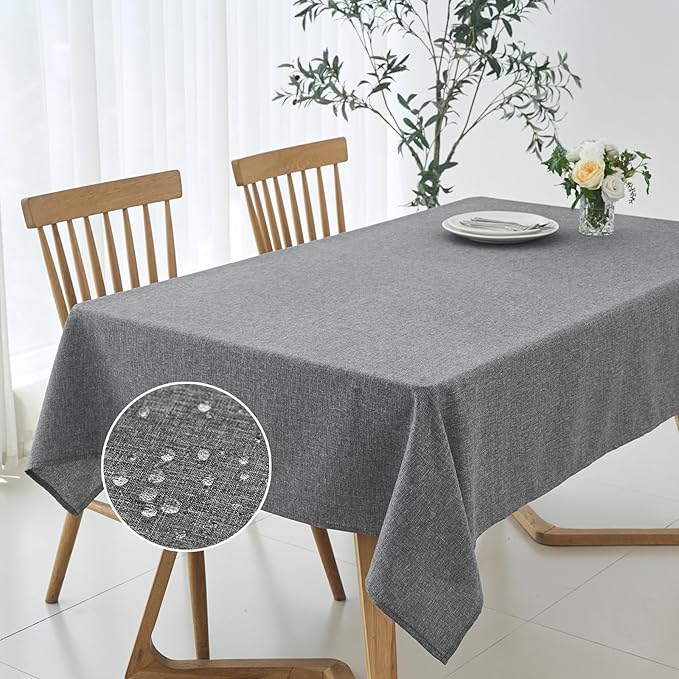 maxmill Square Linen Tablecloth Water Resistance Antiwrinkle Spillproof Stain Proof Fabric Table Cloth, Decorative Fabric Table Cover for Banquet Party Event Holiday Dinner, 70 x 70 Inch, Dark Grey