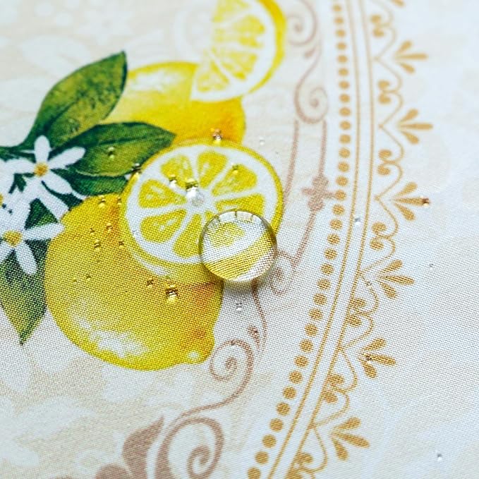 SUTAVIA Oval Lace Table Cloth Waterproof Tablecloth Elegant Farmhouse Table Cover Classic Yellow Lemon Decor for Home Holiday Party Dining Table Picnic(Yellow, Oval, 60"x84")