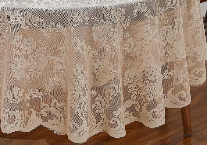Warm Home Designs Extra Large Wedding Tablecloth. 132 Inch Golden Circle Table Cover. Elegant Large Tablecloth Features Floral Design for Rustic Kitchen Décor, Wedding Decor. MTC Linen Round 132