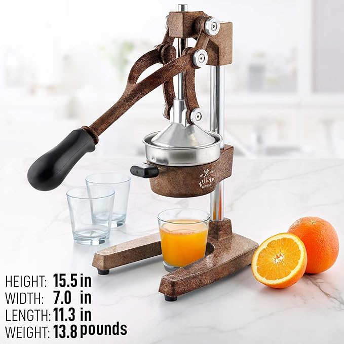 Zulay Kitchen Cast Iron Juicer - Easy-to-Clean Heavy-Duty Manual Juicer, Professional Citrus Juicer - Stainless Steel Lemon Squeezer - Manual Citrus Press & Orange Squeezer - Orange Juicer (Copper)