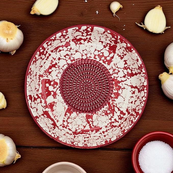 Ceramic Grater Bowl, Garlice Grater Plate, Handmade Ginger Grater, Mincer Bowl for Cheese &Vegetables, Ceramic Decorative Mincer, Hand Dish for Garlic (Red Sponge)
