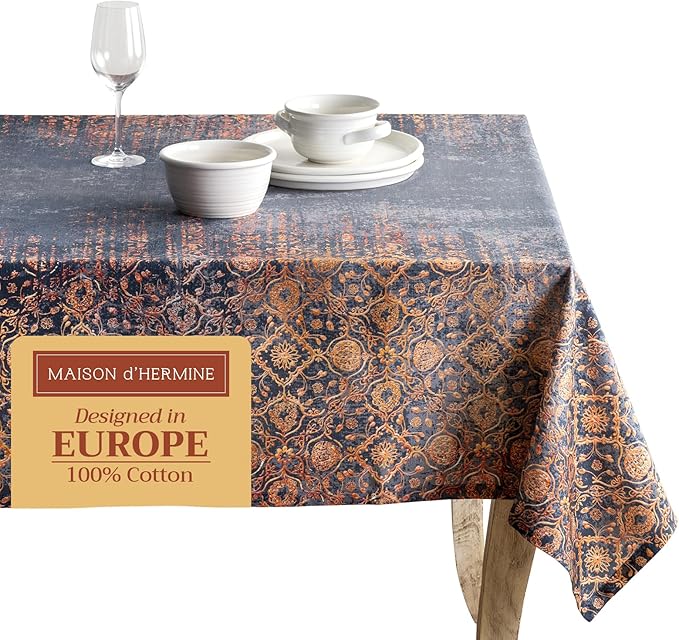 Maison d' Hermine Table Cloth Rectangle Table 100% Cotton 54 x 72 Inches Fall Tablecloth Reusable Everyday Use for Thanksgiving Christmas Decorations Dining Farmhouse Party (Imperfection)