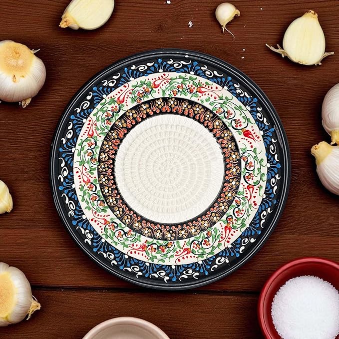 Ceramic Grater Bowl, Garlice Grater Plate, Handmade Ginger Grater, Mincer Bowl for Cheese &Vegetables, Ceramic Decorative Mincer, Hand Dish for Garlic (Whirlpool Bloom)