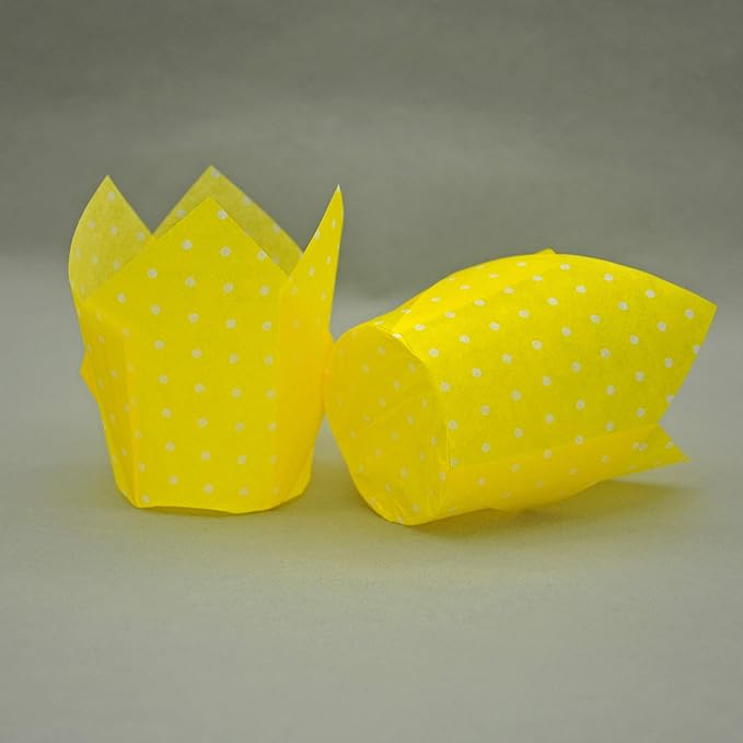 Large Muffin Greaseproof paper Baking cupcake cups, 2-1/4" x 4" Blue,Yellow,Pink,Purple printed with Polka Dot(each colour about 32 pcs, total 125 pcs) Tulip Baking Cup(Large) (125, Multi)