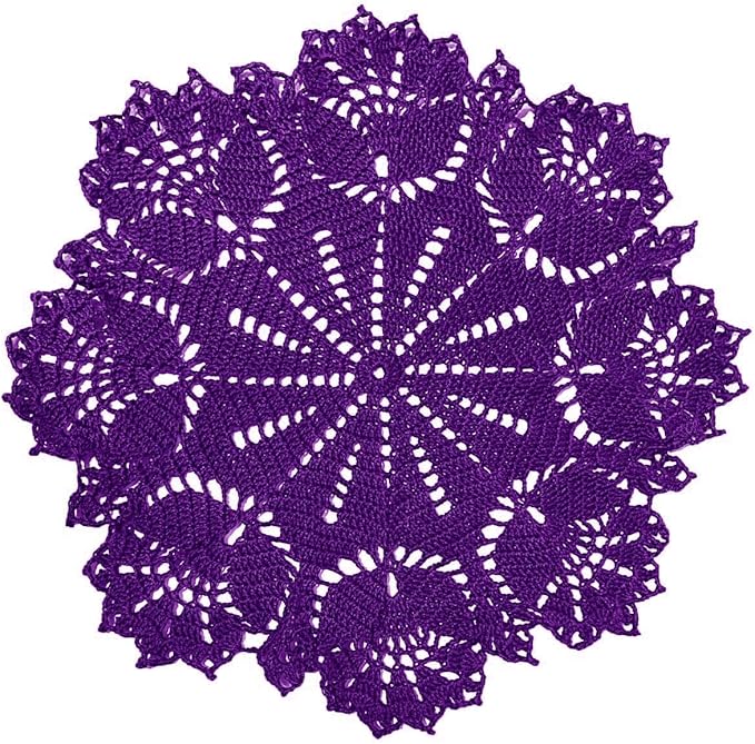 BIBITIME 15 inches- 16 inches Tulip Flower Doilies Lace Doilies Kitchen Table Doily Mats Tablecloth Handmade Crochet Placemats Vase Dish Plate Mat (1 PC,Dark Purple)