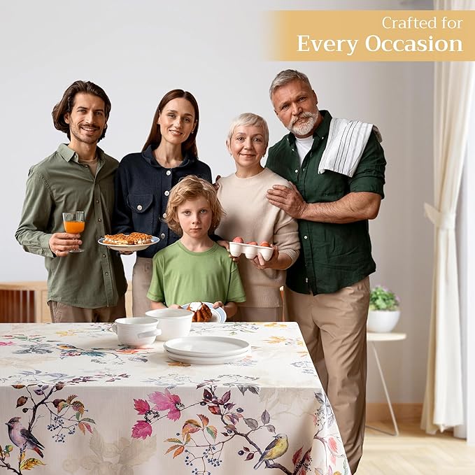 Maison d' Hermine Table Cloth Square Table 100% Cotton 60 x 60 Inches Fall Tablecloth Reusable Everyday Use for Thanksgiving Christmas Decorations Dining Farmhouse Party (Equinoxe - Beige)