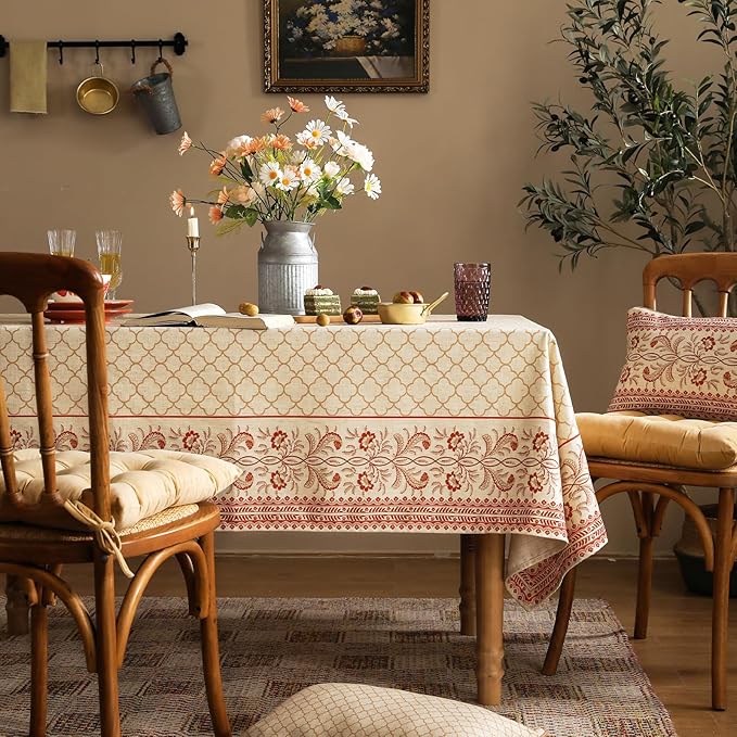 ISAENNE Designer Linen Floral Extra Long Rectangle Tablecloth,Pale Yellow Farmhouse Indoor Table Cloth,Durable Decor Tablecloths for Dining Kitchen Thanksgiving,67"*118"-Chamonix A