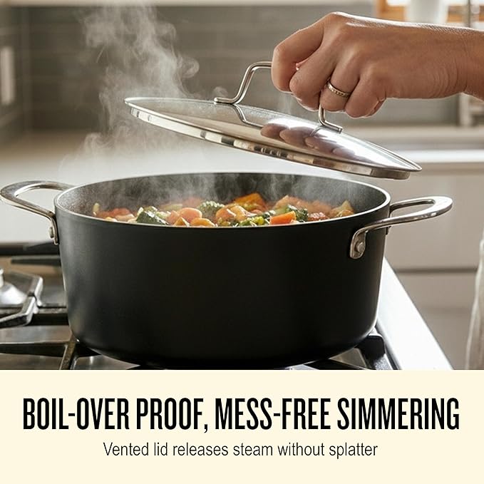 Alva Maestro 4.5-Quart Ceramic Coated Nonstick Stock Pot with Lid – Oven & Induction Safe Cookware – Made Without PFAS, PFOA & PTFE – Toxin-Free, Scratch-Resistant, Easy to Clean, Black