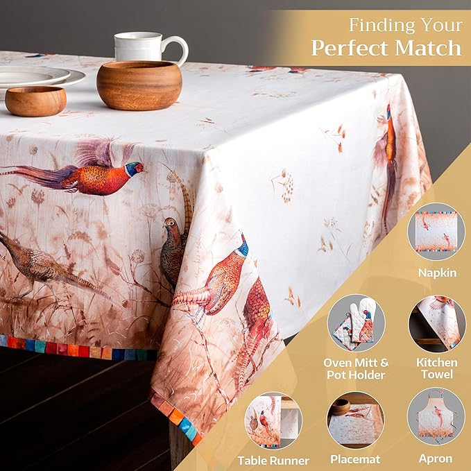 Maison d' Hermine Table Cloth Rectangle Table 100% Cotton 60 x 120 Inches Fall Tablecloth Reusable Everyday Use for Thanksgiving Christmas Decorations Dining Farmhouse Party (Faisan D'Automne)