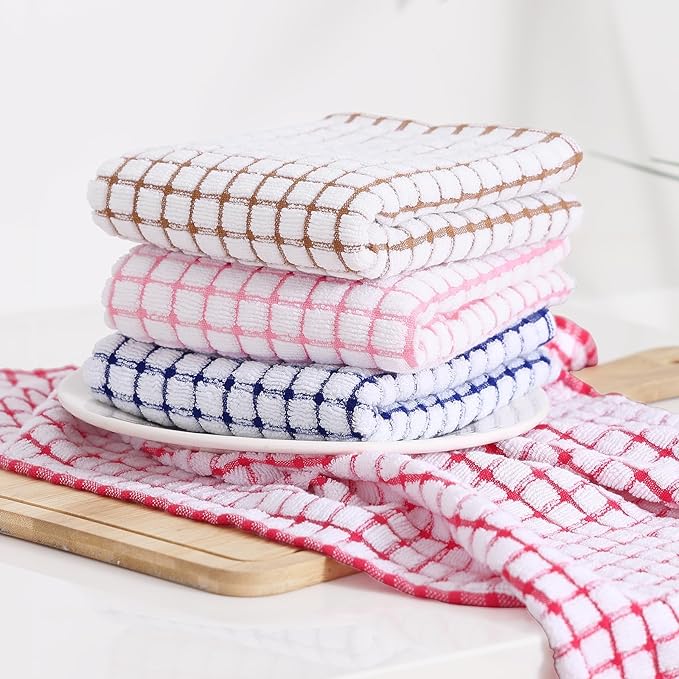 Kitinjoy Cotton 12 Pack Kitchen Towels and Dishcloths Sets, 16 x 25 Inch & 12 X 12 Inch Dish Towels Bulk, Super Soft and Absorbent Hand Towels for Kitchen Drying, Brown