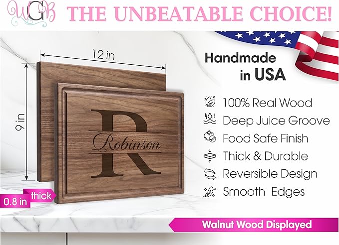 Personalized Cutting Board, Custom Wedding, Anniversary or Housewarming Gift Idea, Wood Engraved Charcuterie, for Friends and Family, Monogram Initial Design 004