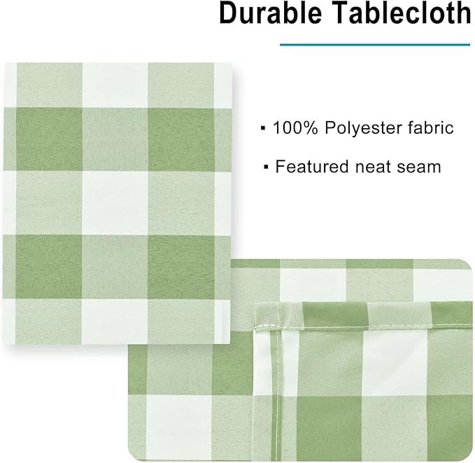 Hiasan Checkered Square Tablecloth - Stain Resistant, Waterproof and Wrinkle Resistant Washable Table Cloth for Dining Room and Outdoor Use, 54 x 54 Inch, Sage Green and White Gingham Pattern
