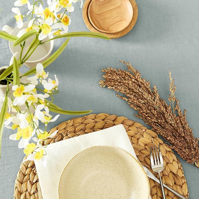 MONDAY MOOSE Ruffle Farmhouse Rustic Round Natural Stonewashed Cotton Tablecloth for Kitchen, Dining Room, Restaurant (60" Round, Slate Blue)