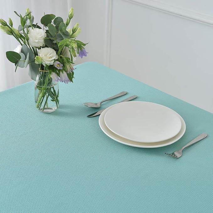 maxmill 2 Pack Rectangle 52 x 70 Inch Turquoise Textured Tablecloth Waterproof Spillproof Wrinkle Free Table Cloth for Kitchen Dining Decoration, Fabric Table Cover for Outdoor and Indoor Use