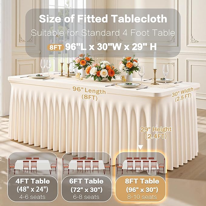 Light Champagne Spandex Table Covers for 8 Foot Rectangle Table, Fitted Stretch Table Skirts Wrinkle-Free Floor Length Polyester Rectangle Tablecloths for Weddings Parties Banquets Events,2 Pack