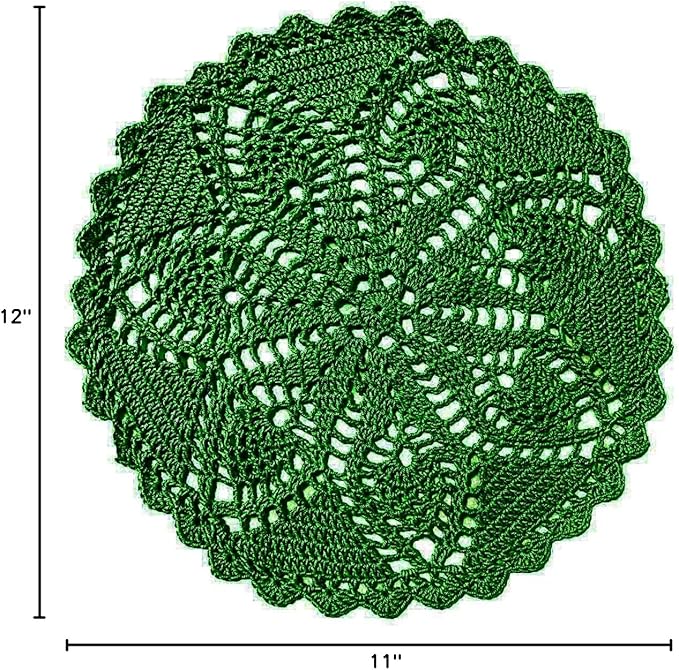 BIBITIME Pineapple Flower Lace Doilies Handmade Crochet Placemats Table Coasters Vintage Wedding Party Decor (Green, 11 to 12 inches-1PC)