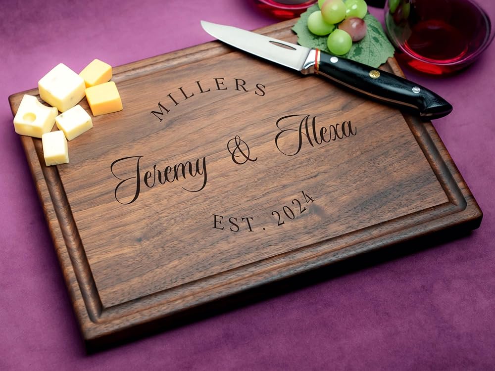 Straga Personalized Cutting Boards | Handmade Wood Engraved Charcuterie | Custom Wedding, Anniversary, Housewarming Gift for Couples or Newlyweds 026 NEW