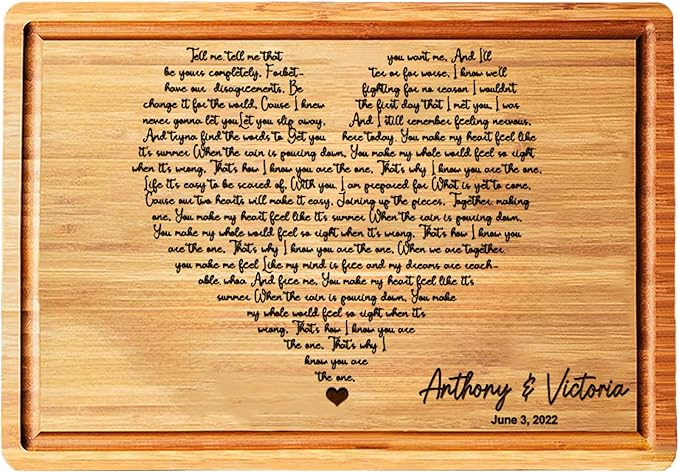 Personalized Cutting Board Wedding Heart Song Lyrics Couple Gifts - Anniversary Customized Romantic Gift for Her - For Him, For Husband, For Wife