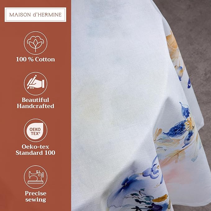 Maison d' Hermine Table Cloth Round Table 100% Cotton 63 Round Inches Tablecloth Reusable Decorative for Dining Room Farmhouse Home Valentines Day Decorations Spring Summer - Lazy Summer Days