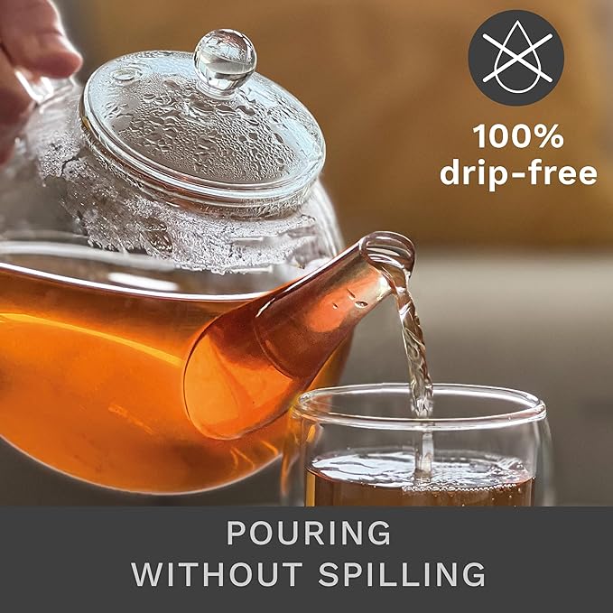 Creano glass teapot 40 oz (1200ml), tea maker with integrated stainless steel infuser and glass lid, ideal for preparing loose teas, drip-free, all-in-one