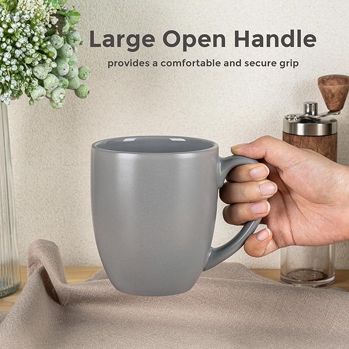 GBhome 12oz Coffee Mugs Set of 6, Large Ceramic Coffee Mugs for Man, Woman, Dad, Mom, Modern Coffee Mugs Set with handle for Tea/Latte/Cappuccino/Milk/Cocoa. Dishwasher&Microwave Safe,Matte Grey
