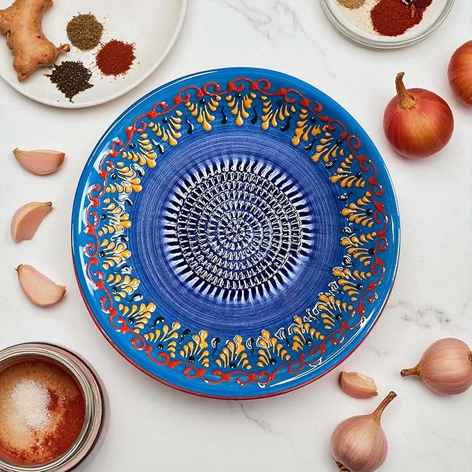 Ceramic Grater Bowl, Garlice Grater Plate, Handmade Ginger Grater, Mincer Bowl for Cheese &Vegetables, Ceramic Decorative Mincer, Hand Dish for Garlic (Sultan Light Blue)