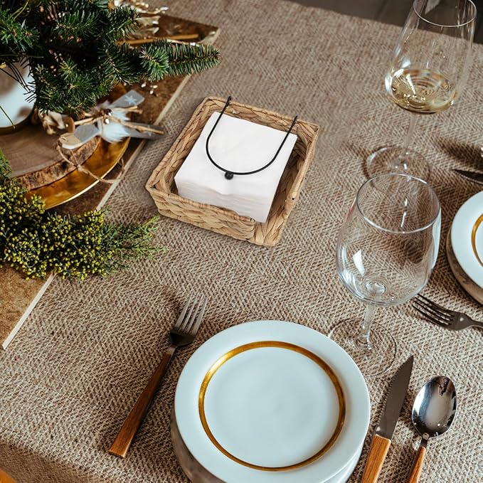 Napkin Holder for Table,Water Hyacinth Flat Napkin Holder with Weighted Arm,Wicker Napkin Baskets for Kitchen Dinner Table,Flat Napkin Dispenser for Countertop, Dining Room