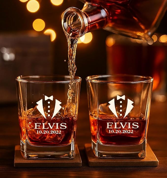 Personalized Engraved Whiskey Glass 10.25 oz – Etched Bourbon Glass with Heavy Base, Old Fashioned Cocktail Glass, Groomsmen & Father’s Day Gift (Whiskey Design 1)