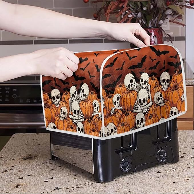 Doojoayie Skull Toaster Cover for Kitchen Decoration Hallowen Theme 2 Slice Bread Machime Cover Dust-proof Protector for Small Appliance