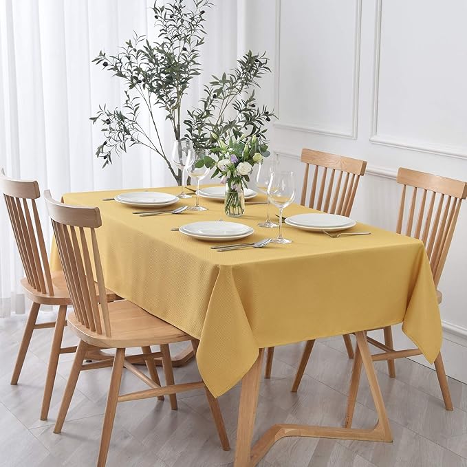 maxmill Textured Rectangular Tablecloth Water Resistance Antiwrinkle Spillproof Soft Jacquard Table Cloth for Dining Room, Buffet Banquet Parties and Holiday Dinners, 60 x 104 Inch, Ochre Yellow