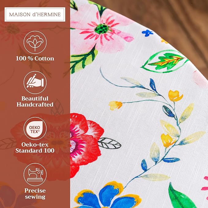 Maison d' Hermine Table Cloth Round Table 100% Cotton 69 Round Inches Tablecloth Reusable Decorative for Dining Room Farmhouse Home Valentines Day Decorations Spring Summer - Happy Florals - Sweety